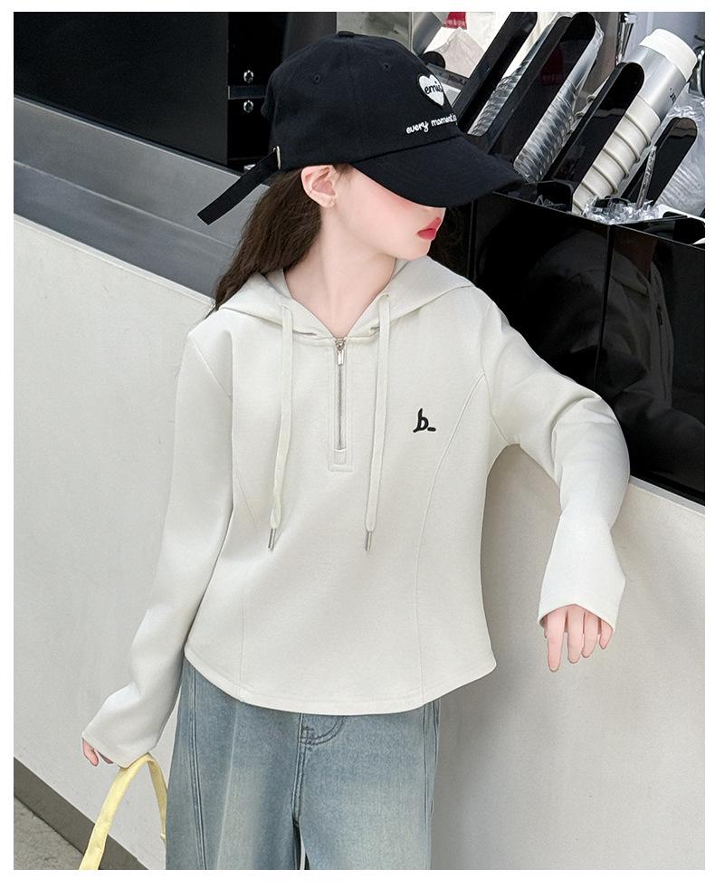 Girls' Spring & Fall Outfit Set: Zip Hoodie, Casual Base Layer, Jeans, Wide-Leg Pants