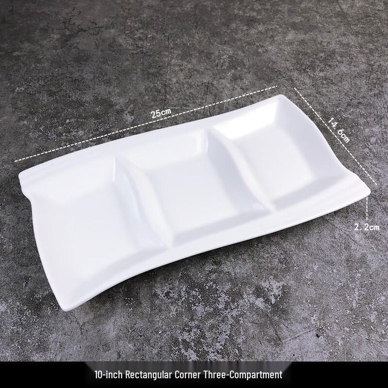 Qianxing Ceramic 10-inch Rectangular 3-Compartment Dumpling Plates (4-Pack)