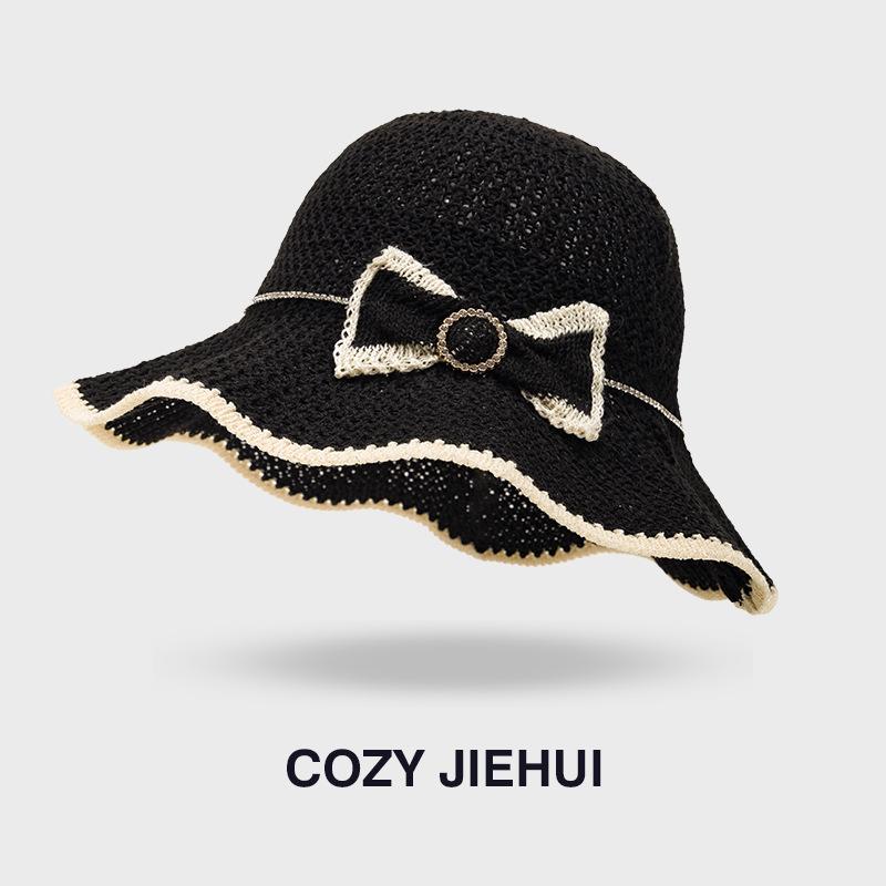 

Летняя новая вязаная шляпа-панама с волнистыми полями и бантом, женская уличная дорожная шляпа от солнца, соломенная шляпа, защита от солнца, шляпа-ведро