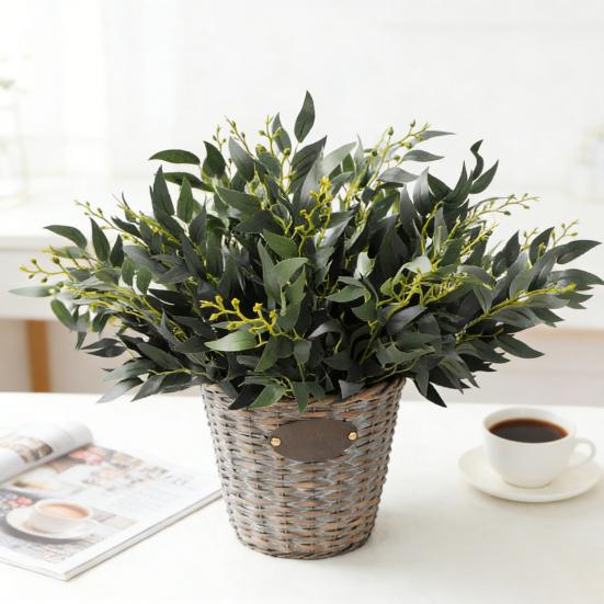 Artificial Salix Leaf 5 Forks Realistic Greenery Flexible Stems No Watering Maintenance Faux Plant Home Decor