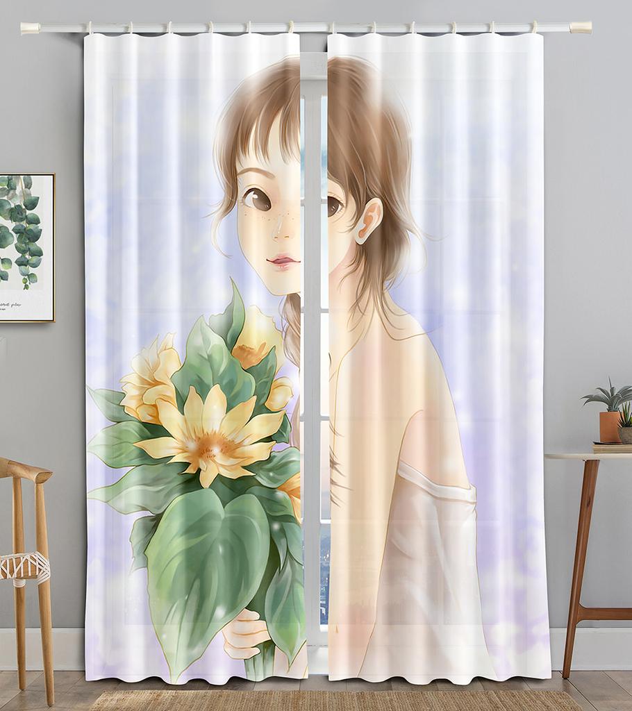 Flower Maiden Butterfly Shiny Girl Blackout Window Curtain for Living Room Bedroom Bathroom Kicthen Door Cupboard Decor Hooks