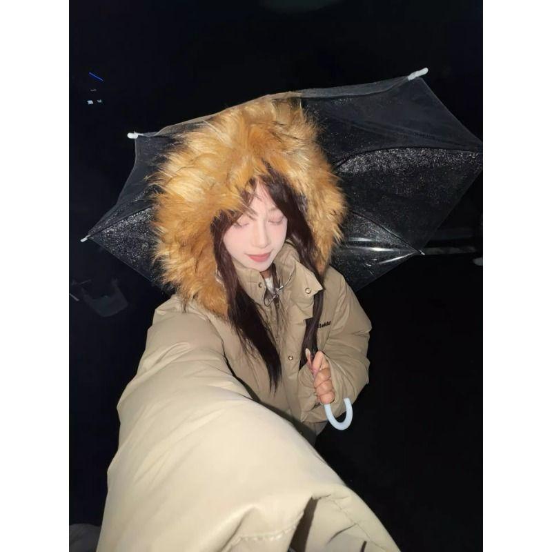 Casual versatile niche fur collar hooded jacket women's winter thickened warm loose simple down cotton-padded coat