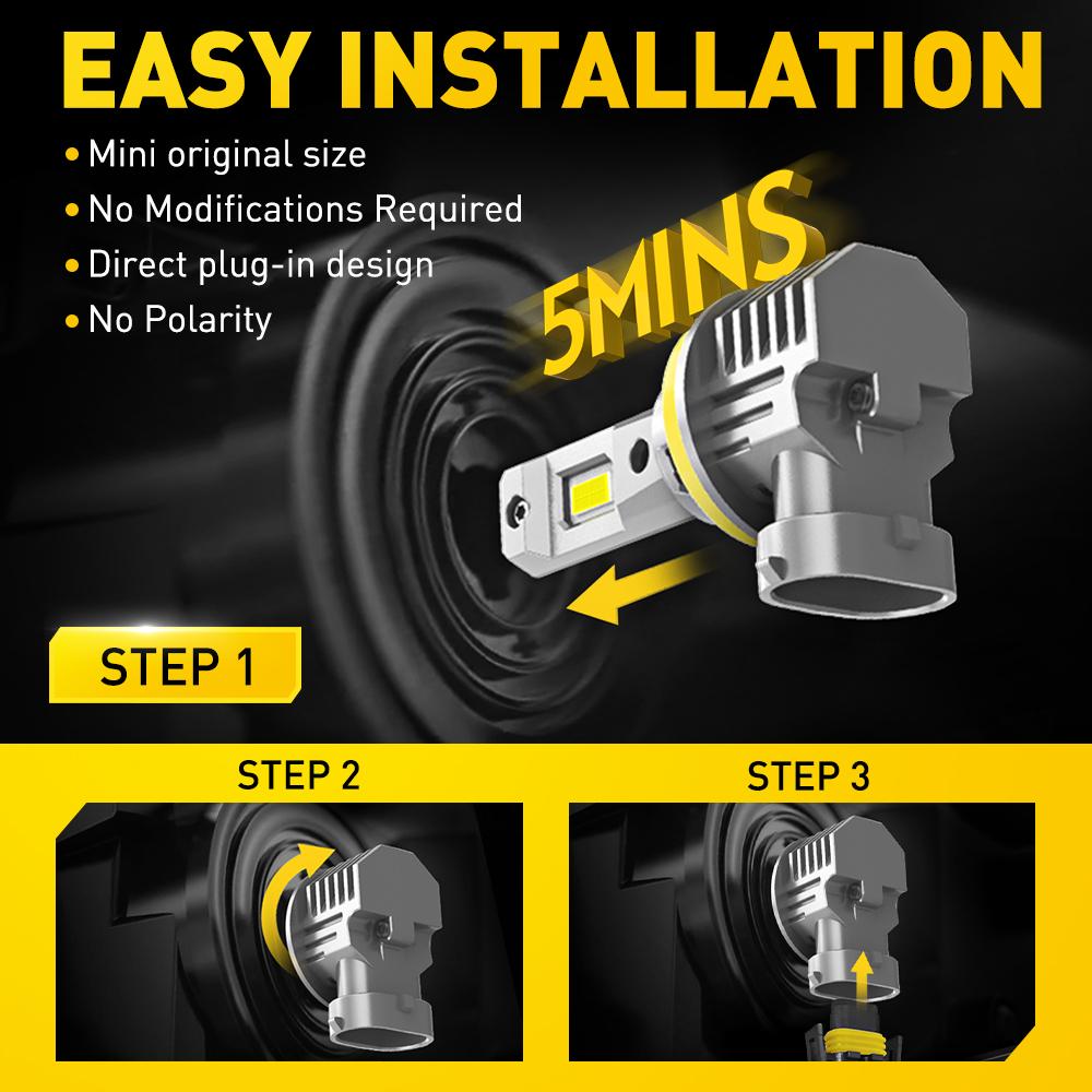 AUXITO 2X H10 H8 H9 H11 LED Canbus Error Free Fog Light 9005 hb3 9006 hb4 H16JP LED Headlight Fog Bulb 12V Yellow Head Lamp