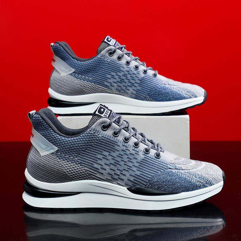 Fashion Elevator Shoes Men's Black Sneakers Hidden Heels Heightening Shoes For Men Black Breathable Mesh 8CM Sports Taller Shoes