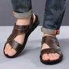 Herren Schwarz Leder Sandalen Sommer Braun Outdoor Wandersandalen Outdoor Breite Zehenpartie Strandschuhe für Vater Übergröße
