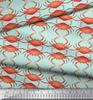 Soimoi Beige Japan Crepe Satin Fabric Crabs Ocean Print Fabric by the metre 42 Inch