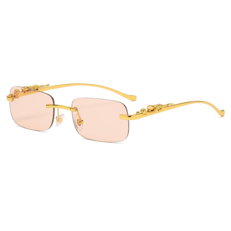 Cheetah Frameless Retro Square Sunglasses for Men & Women - Leopard Metal Design 2572
