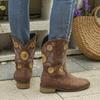 Women's Large Size Block Heel Short Boots Autumn and Winter New European and American Embroidered Versatile Low Heel Women's Martin Boots