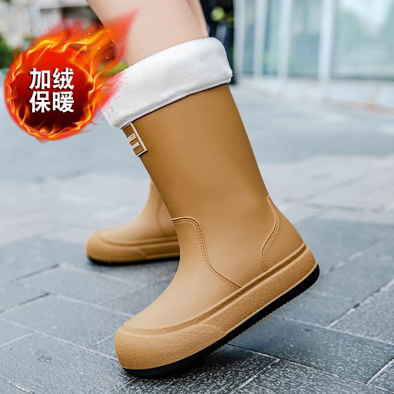 Rain shoes women's medium tube fashion style bundle mouth versatile rain boots outside wear camping waterproof shoes kitchen work car wash non-slip
