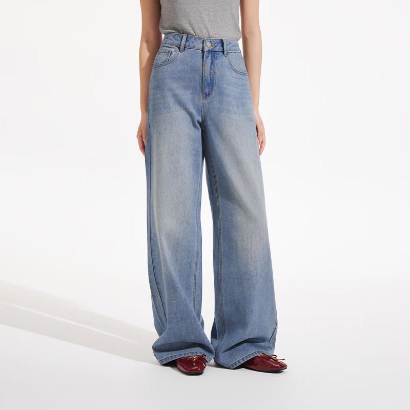 Hotwind 2026 Autumn Women's Sparkling Loose Straight-Leg Jeans