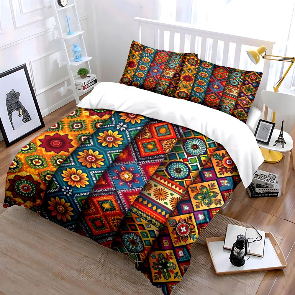 Bohemian Floral Pattern Decorative Set Soft Comfortable Duvet Cover Bedding Set Included 1*Duvet Cover & 2*Pillowcases, Gift