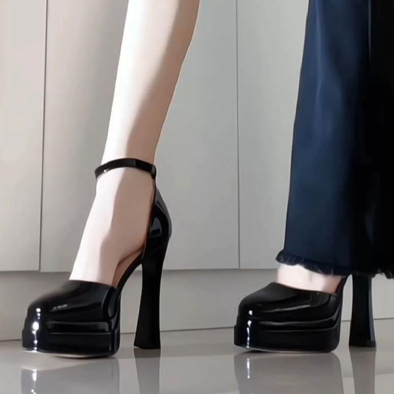 Fashion High Heels Women Platform Sandals Fad Buckle Shoes 2025 Elegant Chunky Slippers Summer Pumps Leather Dress Sandalias De Mujer