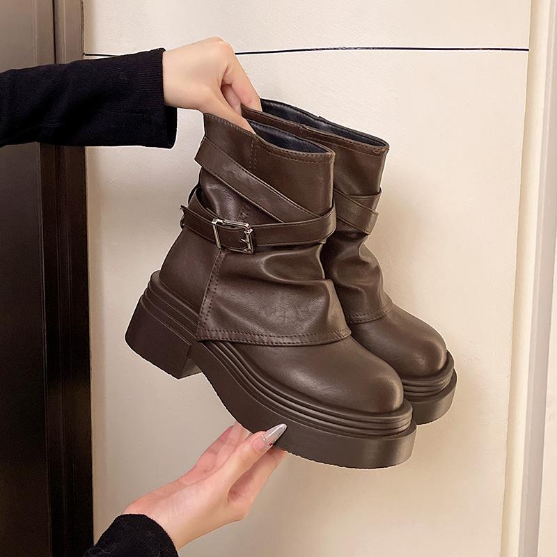 Fashion Platform Women's Model 2025 New Autumn and Winter Small Person Heightened Trousers Boots Booties Women