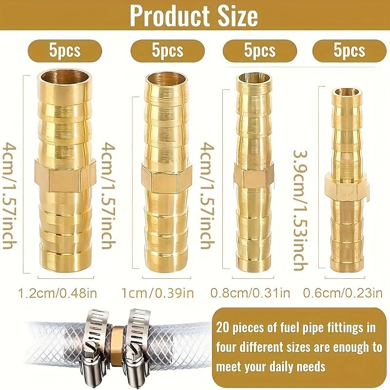 20 Piece Brass Hose Connector Kit - Barb Fittings for Air, Water, Fuel and YouTube - Leak Proof 6/8/10/12mm Multi-Size