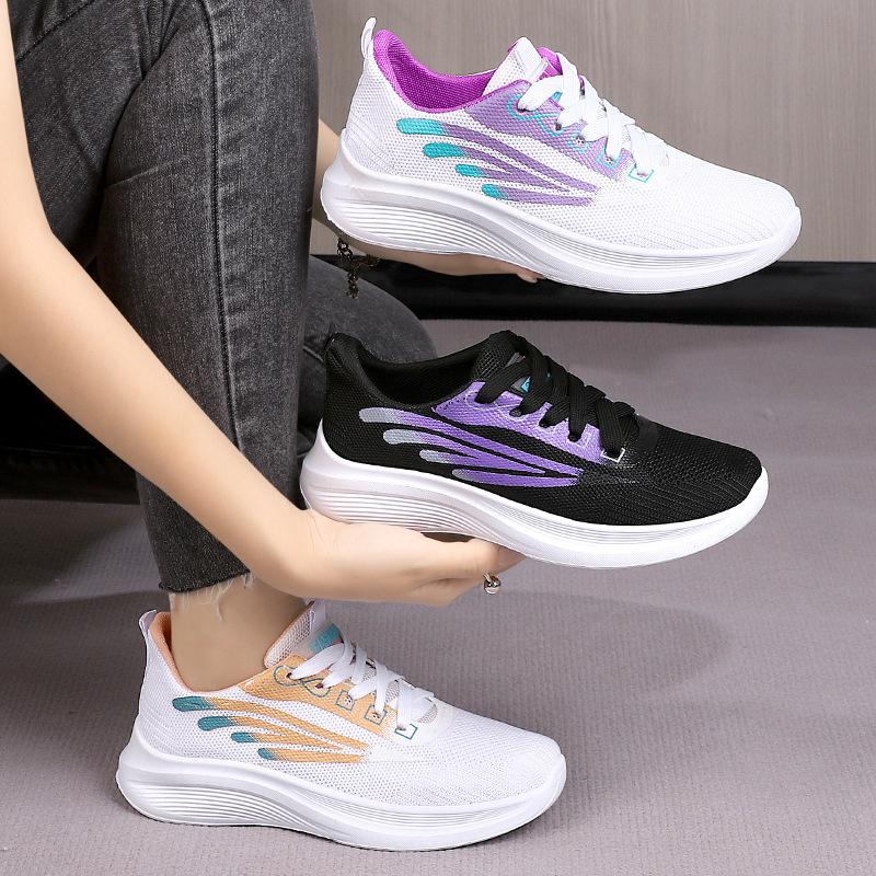 

Spring and Autumn Flying Woven Single Shoes Soft Sole Versatile Breathable Casual Women s Sports Shoes Non-slip Lace-up Shoes 40 чорний