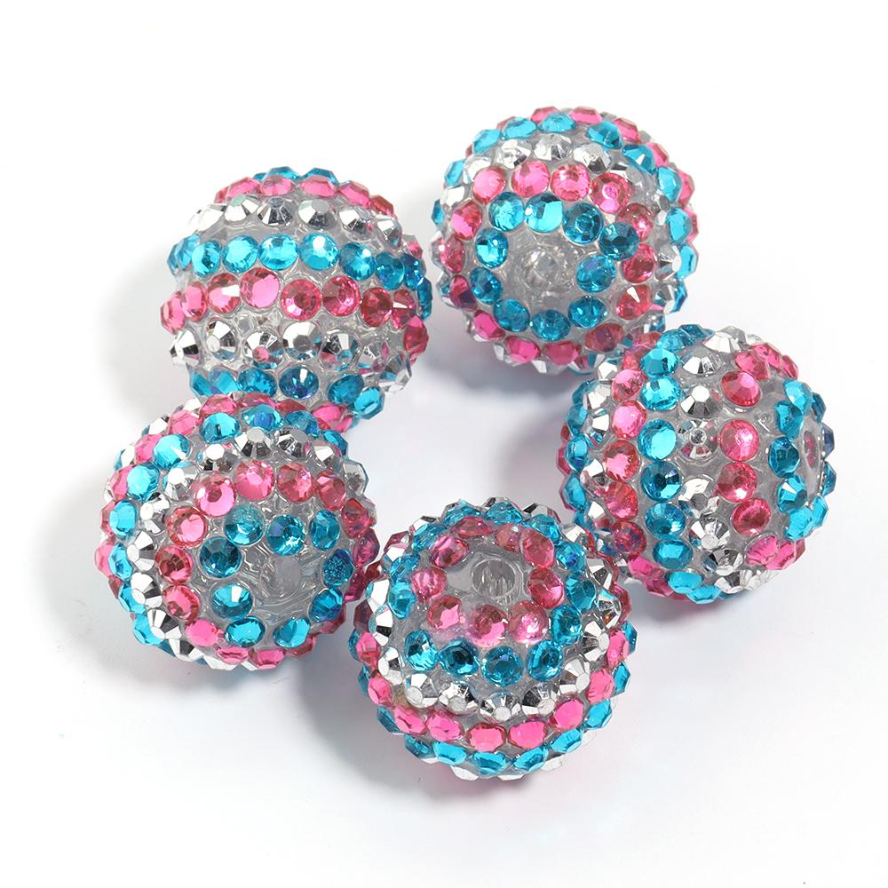 5pcs 20mm Rhinestone Resin Ball Beads Colorful Stripe Round Loose Beads For Jewelry Making DIY Bracelets Phone Chain Keychain