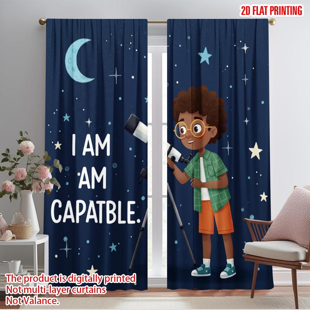 

2pcs,2D plane printing Minimalist Curtains Capable Telescope Astronomy 100% Polyester (without rod) Art Deco Festive Perfect for 52.50×116.00 CM 2pcs