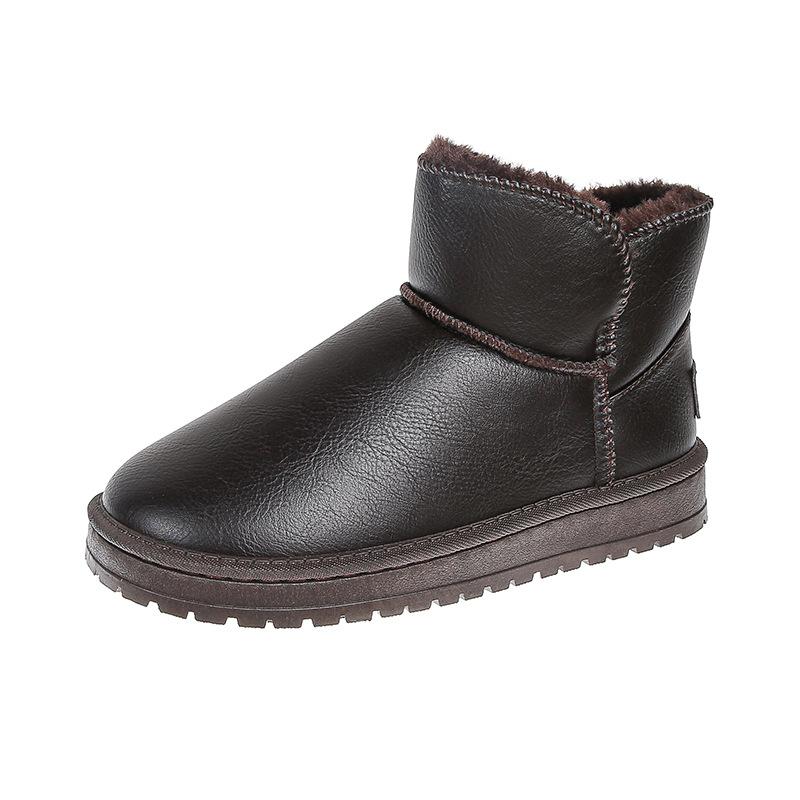 

Женские зимние сапоги, новые зимние меховые интегрированные на толстой подошве, утолщенные кожаные хлопковые туфли большого размера, теплые женские сапоги 45 темно-коричневого