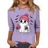 Women's Fashion Casual Three-Quarter Sleeve Halloween Print Round Neck T-Shirt Top