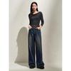 JUZI ANNACAU Casual Distressed Wide-Leg Denim Jeans