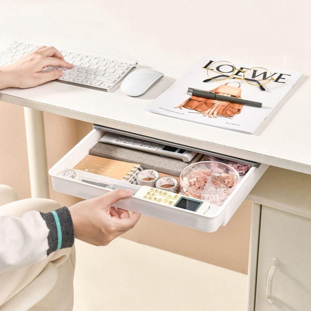 Plastic Under Desk Drawer Invisible Stationery Organizer Multifunctional Hidden Storage Box School