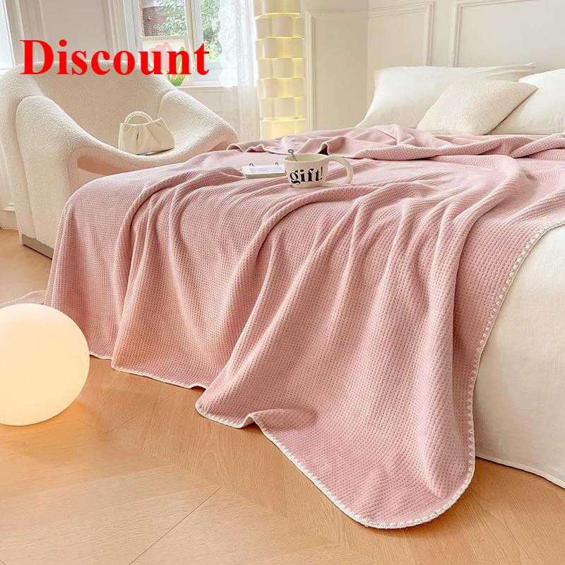 Solid color waffle multi-functional blanket lunch break blanket bedroom sofa casual blanket warm and comfortable