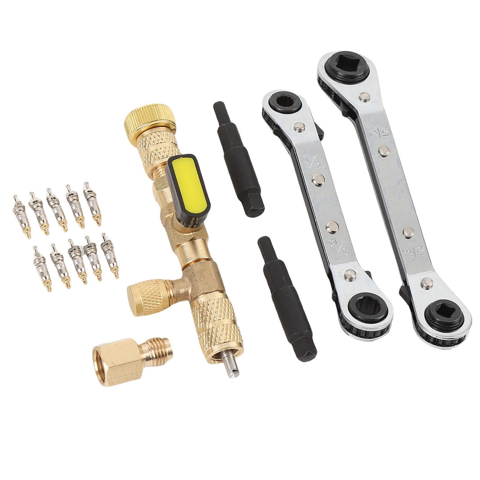 

Инструмент для извлечения золотника клапана для системы ОВКВ, набор инструментов для установки/извлечения золотника клапана с 2 трещоточными ключами