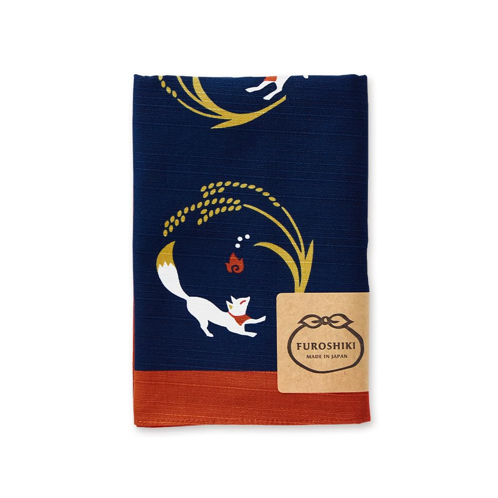 JIKAN STYLE Furoshiki Fox Inari Eco Navy and 70 X 06575 (Japanese-style Furoshiki), Large, 100% Cotton, Design, Bag, Gift, Red, Approx. 70cm, (Fox