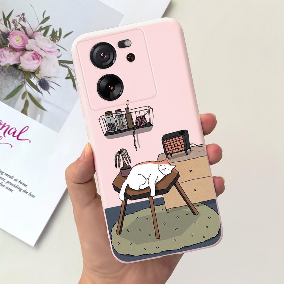 For Xiaomi Redmi 13C Case Xiaomi Mi 13T Pro Back Cover Soft Matte Liquid Silicone Flower Cartoon Printing Capa For Mi13T Pro Bag