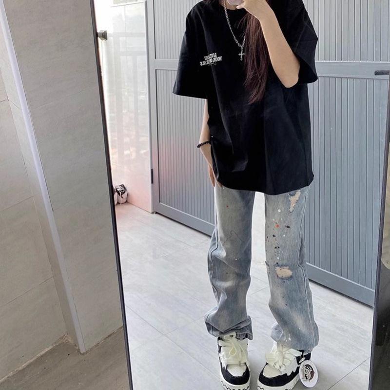 Women s Retro Slimming High Waist Ripped Straight Leg Jeans - Spring/Autumn 2026 Style L