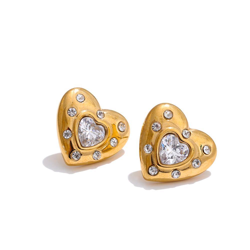 Yhpup Cubic Zirconia Heart Love Daily Waterproof Stud Earrings Stainless Steel Charm Trendy Jewelry Valentine s Day Gift