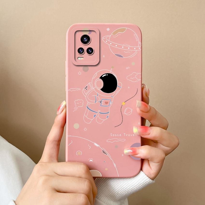 Dla Vivo Y75 S16 Y73 V17 S10 Y77 Etui na telefon Urocze kreskówkowe wzory astronautów Ochrona obiektywu Płynny silikon Antypoślizgowa powłoka Dla Vivo Obudowa na telefon komórkowy