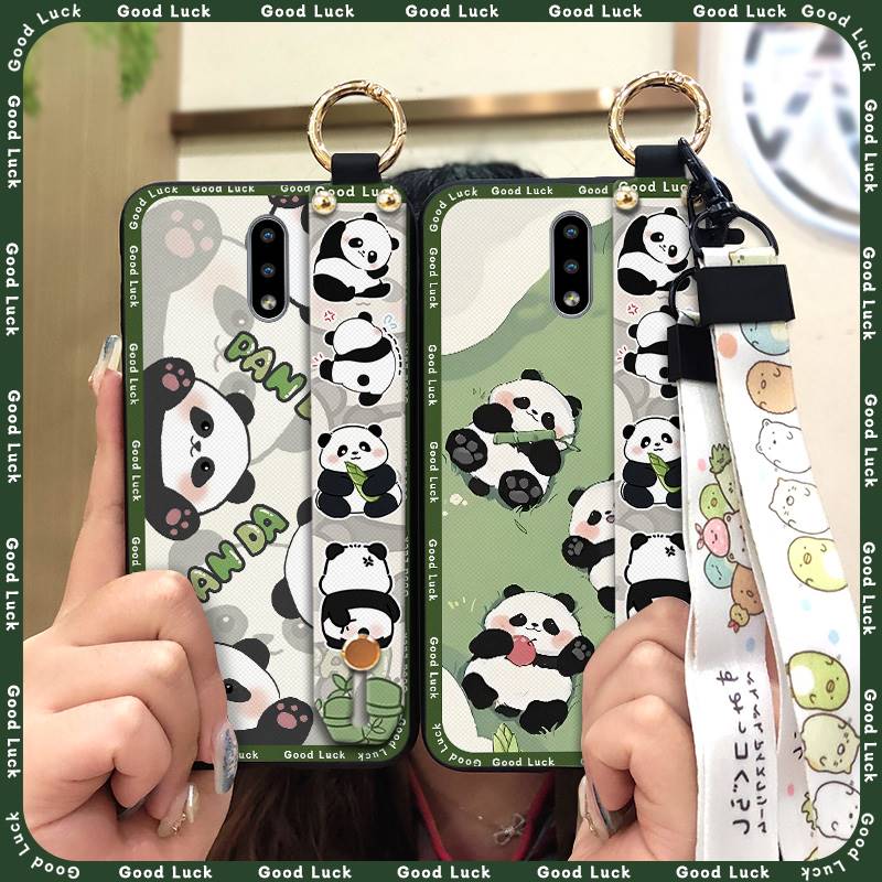 Cartoon Fashion Design Phone Case For Nokia 2.3 Wrist Strap Panda Back Cover Waterproof Anti-knock Lanyard Wristband