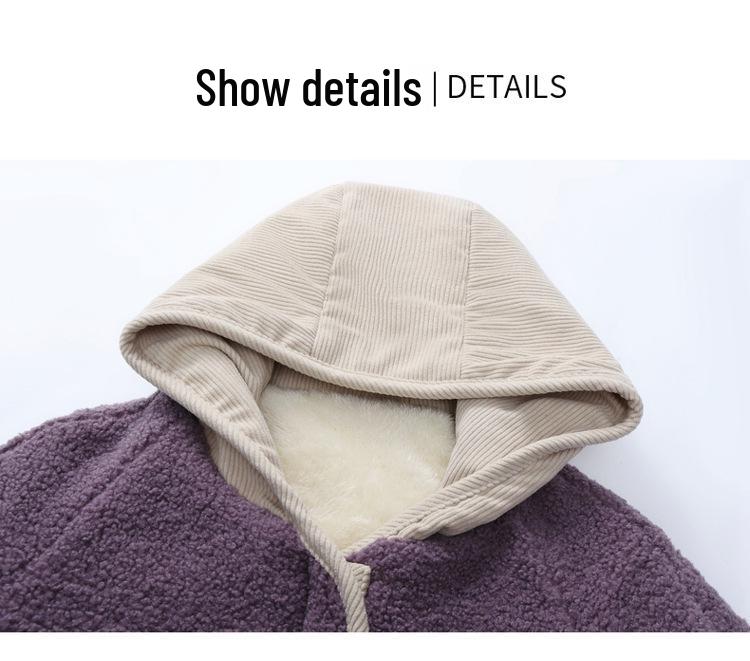 Women's Hooded Lamb Wool Cotton Jacket - Velvet, Thick, Casual Winter Coat for Middle-Aged & Elderly Moms