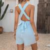 2026 Summer Resort Striped Cross-Backless Jumpsuit