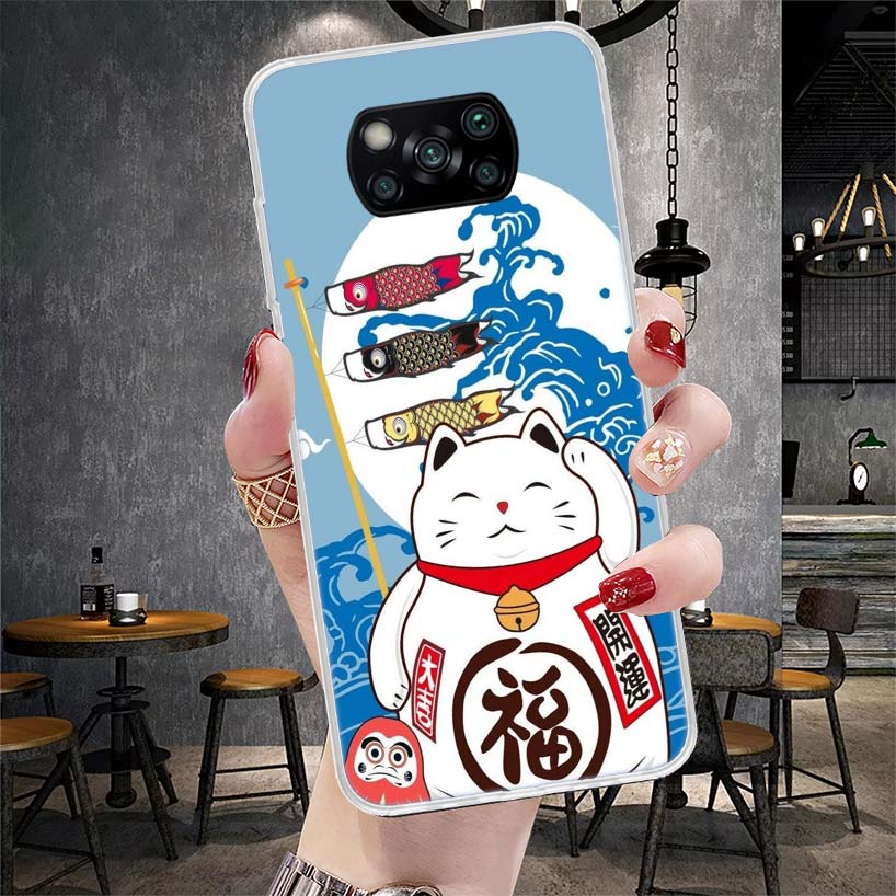 Lucky Cat Maneki Neko Japanese Soft Phone Case For Xiaomi Redmi 15C 15 13C 13 Poco X5 X6 X7 F7 Ultra M7 12C 12 10 10C 9C 9A 9T 9