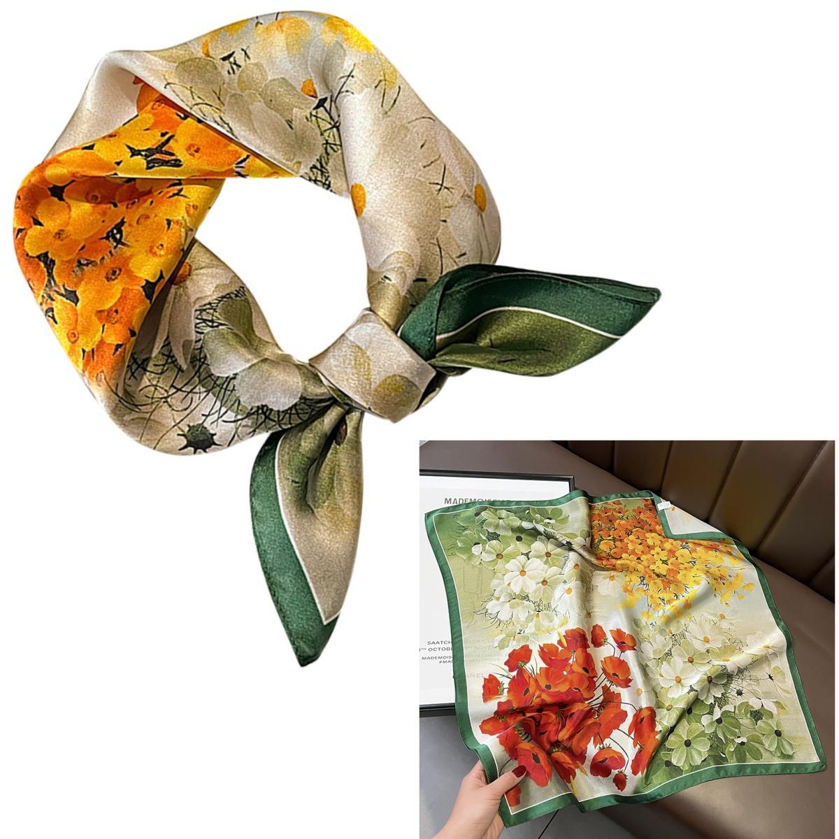 

Women 100% Mulberry Real Silk Scarf 53cm Luxury Kerchief Spring Autumn Neckerchief Brand Oil Painting Chinese & Painting Style