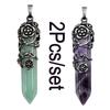 Mode natürliche Kristall sechseckige Säule Vintage Legierung Rose Anhänger Amethyst Kristall Halskette