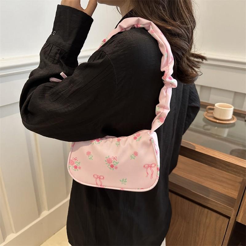 1Pcs Cute Flower Bow Print Canvas Shoulder Bags New Korean Girl Handbags Outdoor Travel Women Keys Phone Messenger Bag
