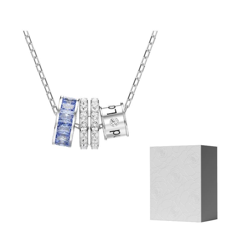 Swarovski Connexus Synthetic Cubic Zirconia Magnet, Rhodium Plated, Faux Crystal Necklaces Womens Silver F-Camellia Embossed Gift Box серебряный