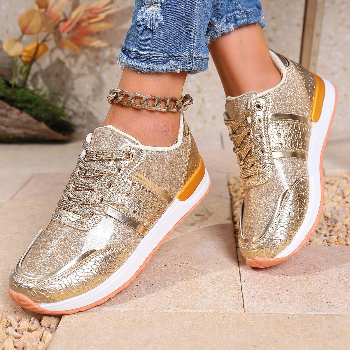 

Fashion New Spring/Autumn 2025 fashionable large-sized thick-soled solid-color European and American casual low-top sports shoes 43 золотой