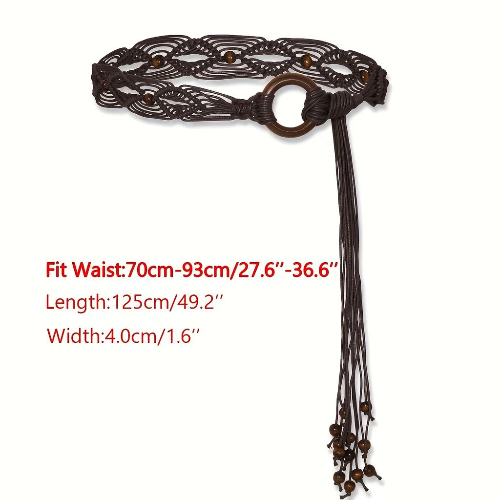 Multi-Color Bohemian Style Spring And Summer Fashion Women Handmade Wooden Circle Braided Hollow Belt Wax Rope Braided Belt Ethnic Style