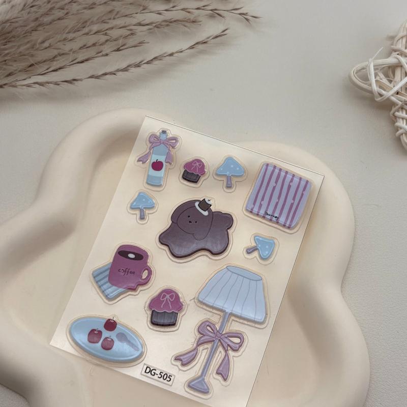 3D Single Sheet Epoxy Resin Decals Transparent with Cute Black Cat Jelly Relief Stickers for DIY Phone Cases and Laptop Decor