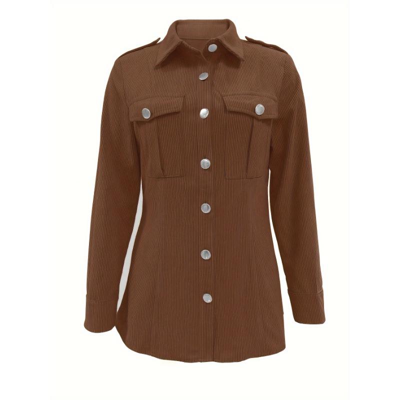 [Chic Long Sleeve] Elegant Light Blue Corduroy Jacket for Women | Polyester | Machine Washable | Fall/Winter