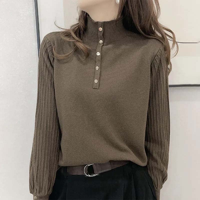 Autumn Winter Pure Wool Sweater Women's Half High Neck Pullover Casual Knit Tops Fashion Warm Plus Size Female Sweaters