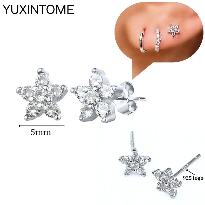 925 Sterling Silver Ear Needle Fashion Hoop Earrings White Crystal Luxury Women's Silver Earrings Wedding Women's Jewelry Gift