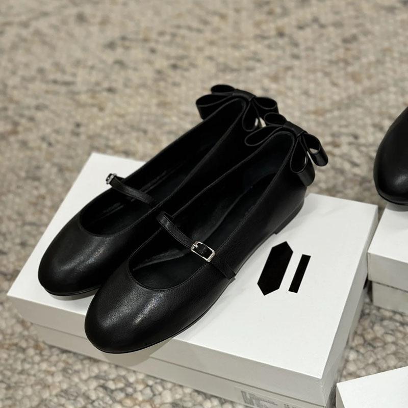 

Leather French back bow light mouth word with Mary Jane single shoes women s spring and autumn new ballet flats 40 чёрный