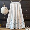 Romantic French Embroidered Floral Pleated A-line Skirt - Spring 2026