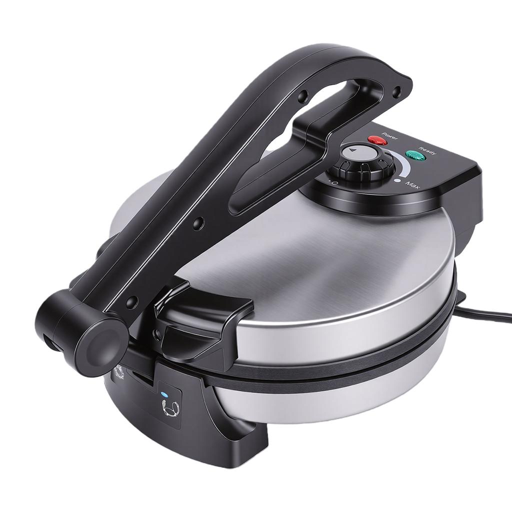 Electric Tortilla Maker 1000W Non Stick Knob Adjustable Temperature Control Uniform Baking Make Indian Style Chapati