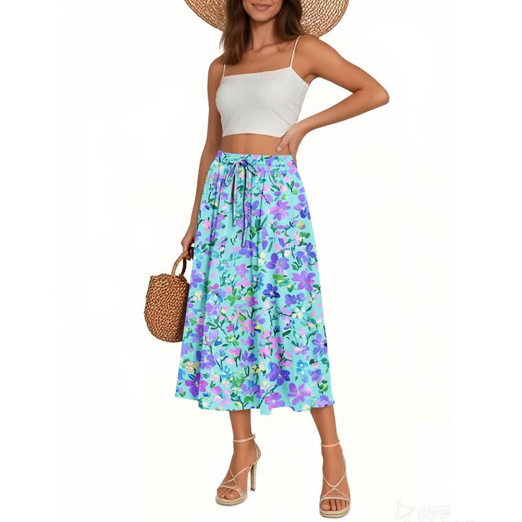 Women's Skirt Bohemian Skirt Floral Print Casual Temperament Pocket Skirt